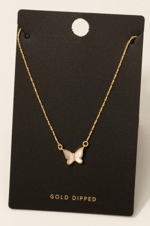 Gold Dipped Mother Of Pearl Butterfly Pendant Necklace