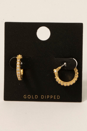Gold Dipped Cz Pave Edge Latch Hoop Earrings