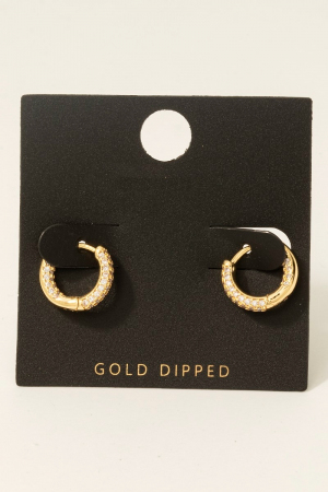 Gold Dipped Cz Pave Hinge Hoop Earrings