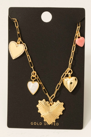 Gold Dipped Assorted Heart Charms Chain Necklace