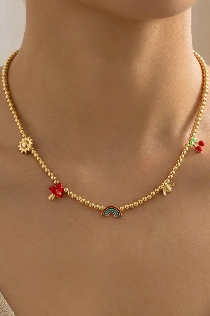 Gold Dipped Mixed Charms Beaded Necklace