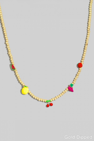 Gold Dipped Mixed Fruit Charms Beaded Necklace