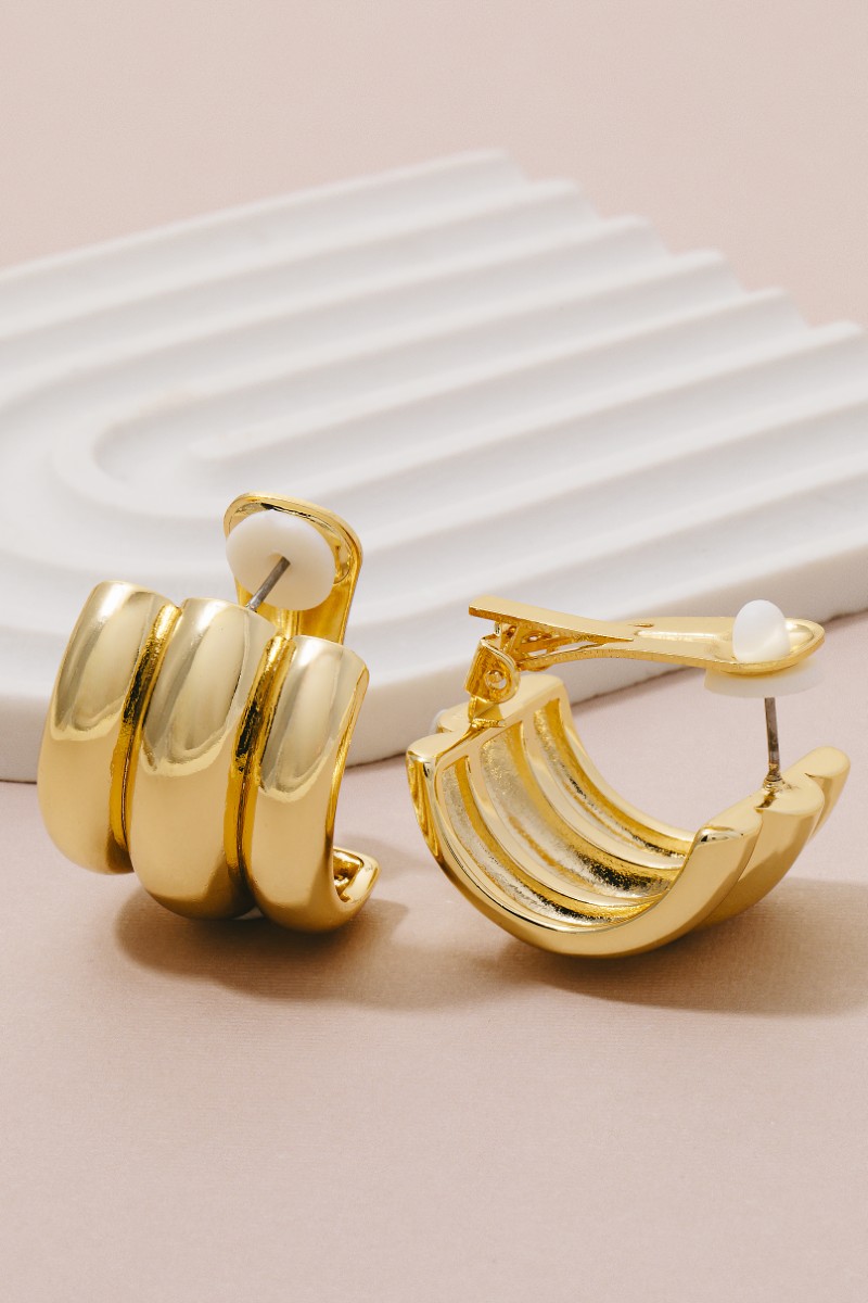 Gold Dipped Triple Layered Wide Hoop Earrings