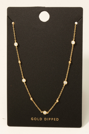 Gold Dipped Cz Station Charms Necklace