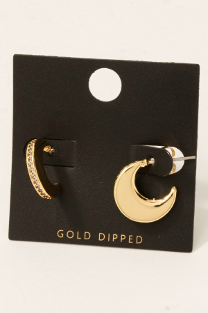 Gold Dipped Cz Pave Edge Crescent Hoop Earrings