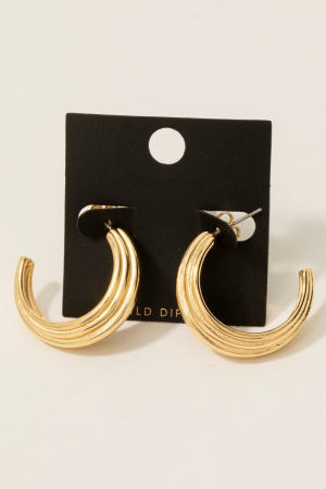 Gold Dipped Large Ridged Hoop Earrings