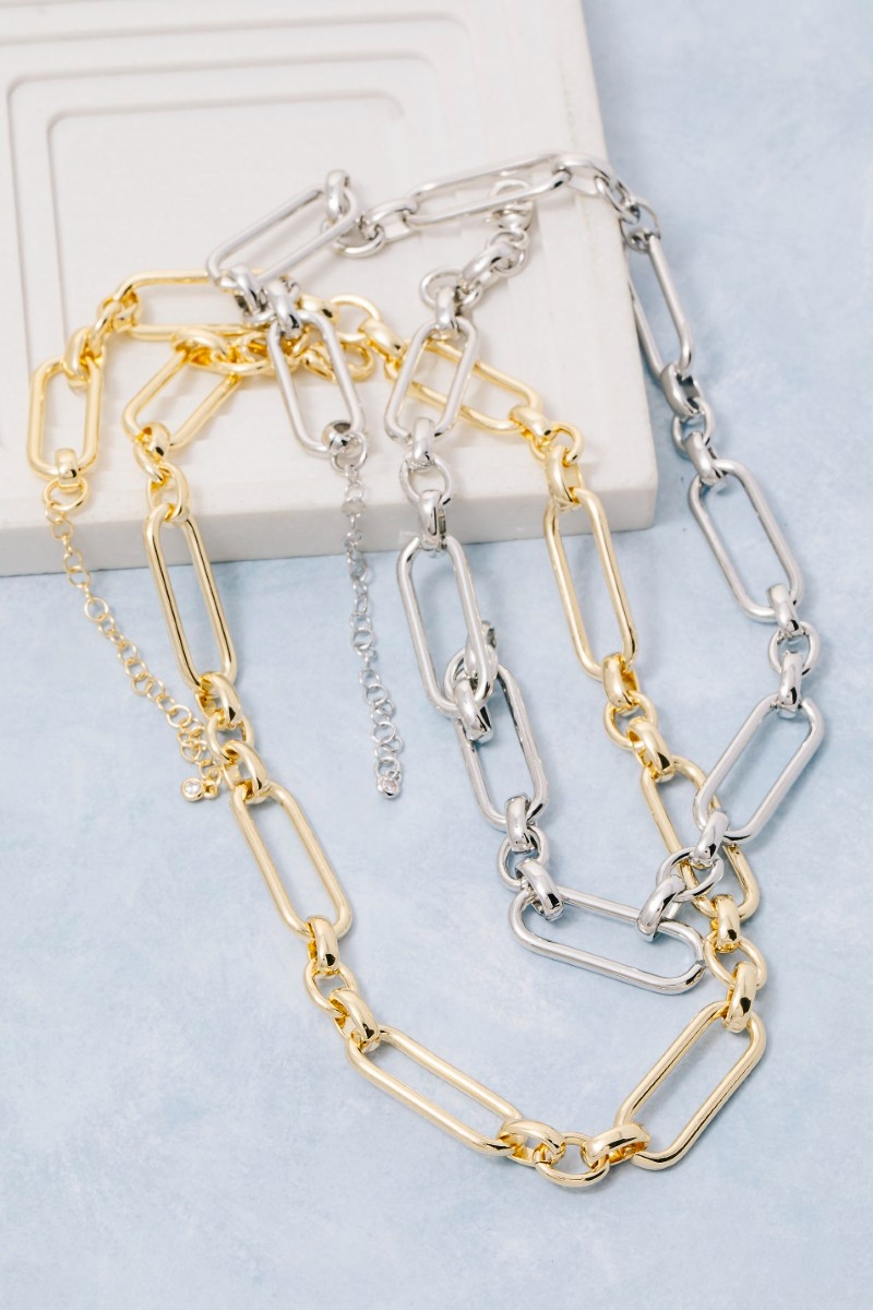 Gold Dipped Long Oval Classic Chain Necklace