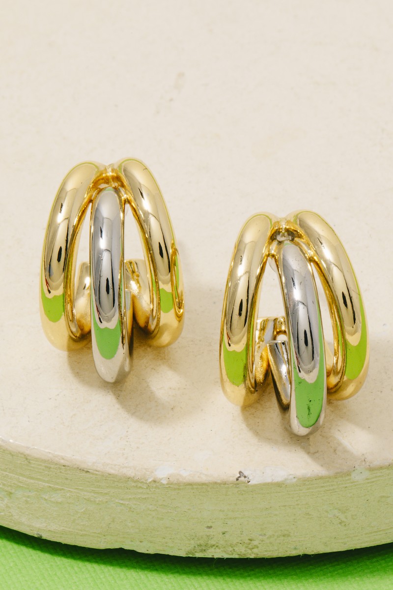 Gold Dipped Two Tone Layered Tube Hoop Earrings