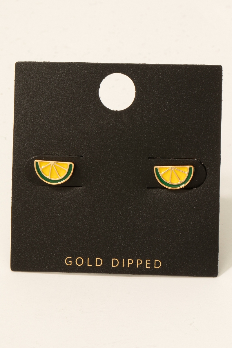 Gold Dipped Lime Stud Earrings