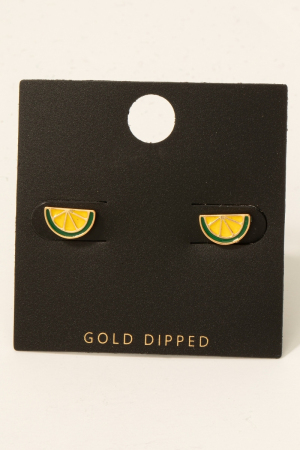 Gold Dipped Lime Stud Earrings