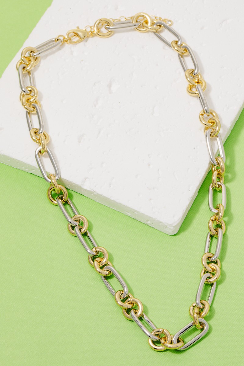 Gold Dipped Intricate Two Tone Classic Chain Necklace