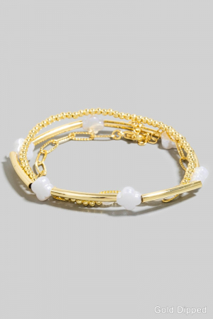 Gold Dipped Pearl Clover Charms And Beads Layered Bracelet