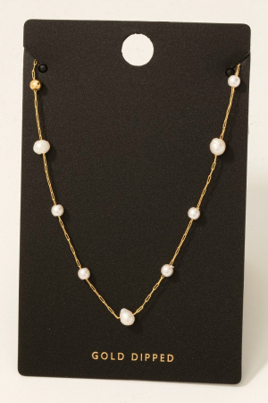 Gold Dipped Mini Pearl Station Beads Chain Necklace