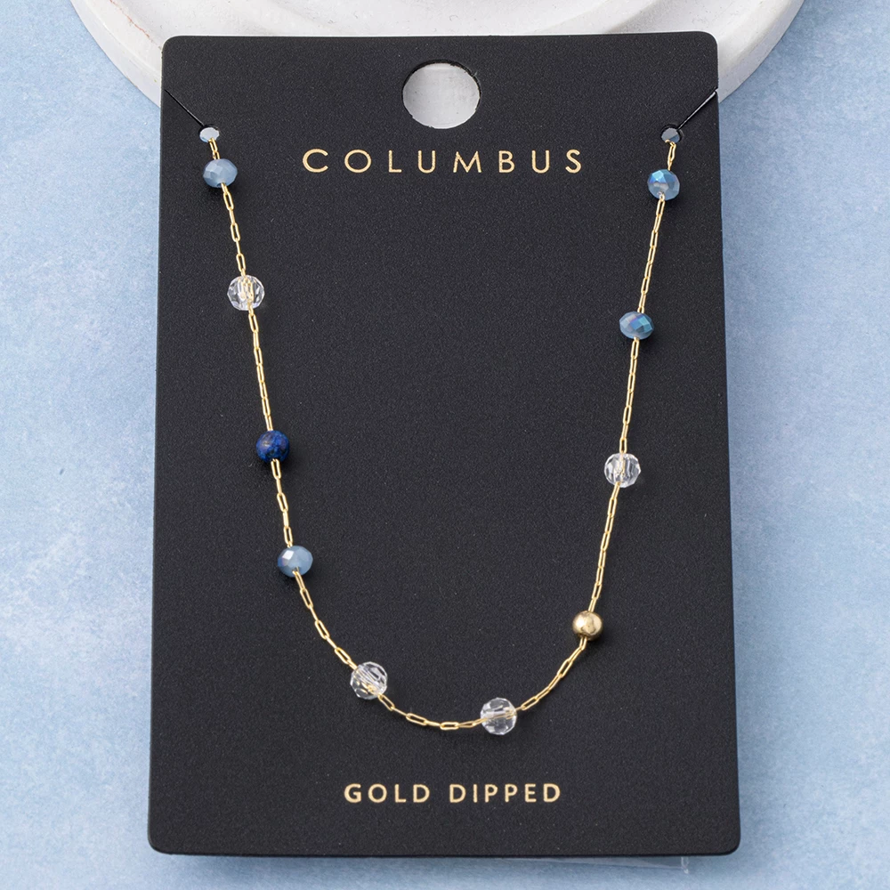 Gold Dipped Glass Bead Station Paperclip Necklace