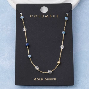 Gold Dipped Glass Bead Station Paperclip Necklace