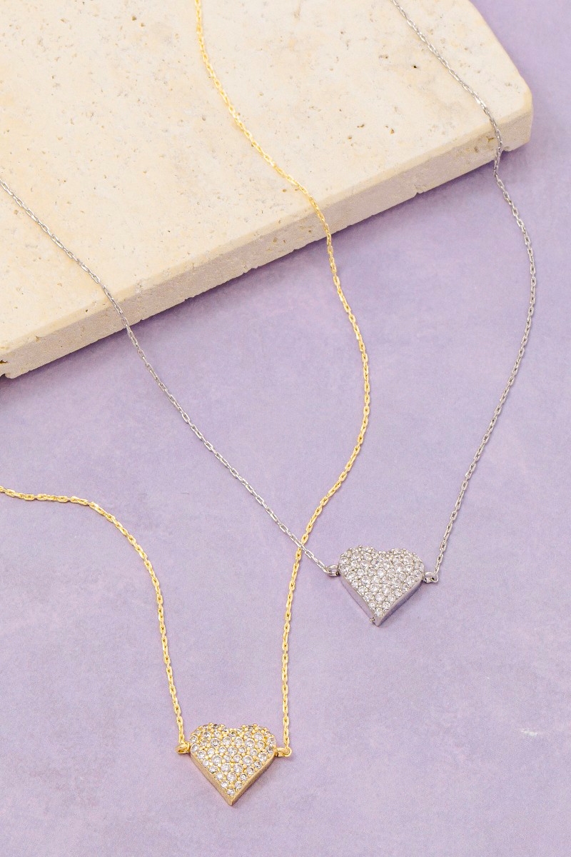 Gold Dipped Cz Pave Heart Pendant Necklace