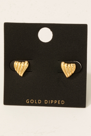 Gold Dipped Textured Heart Stud Earrings