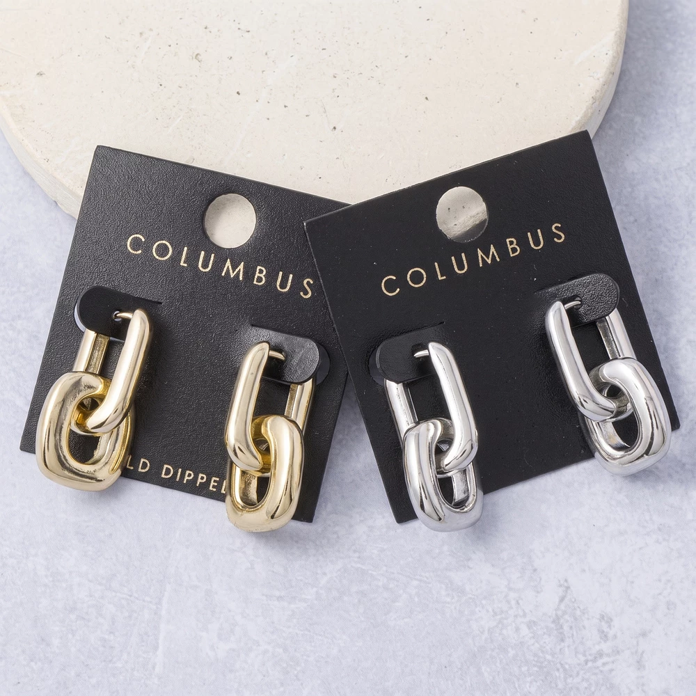 Gold Dipped Paperclip Link Drop Huggie Earrings