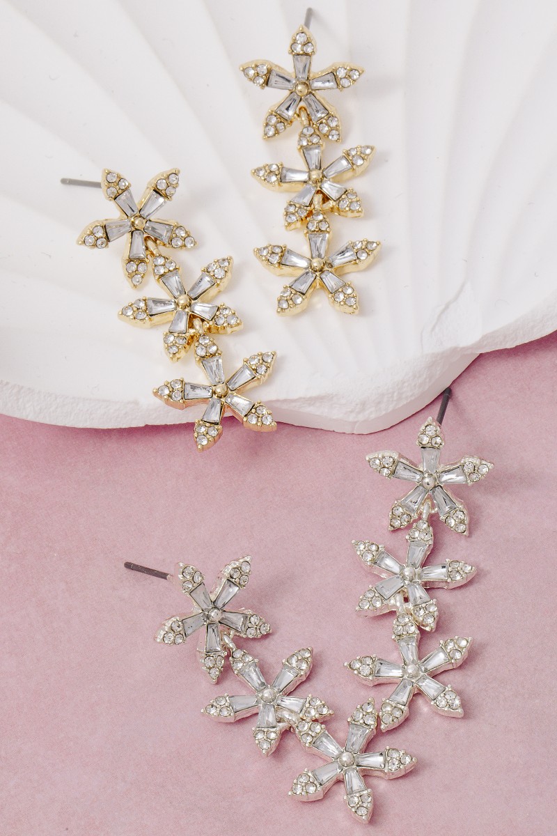 Tiered Gem Flowers Dangle Earrings