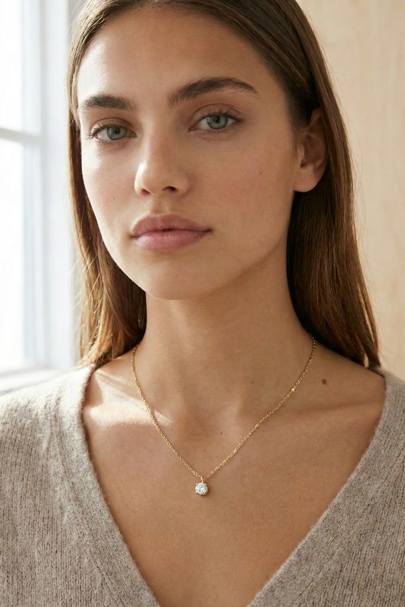 Gold Dipped Circle Cz Gem Pendant Necklace