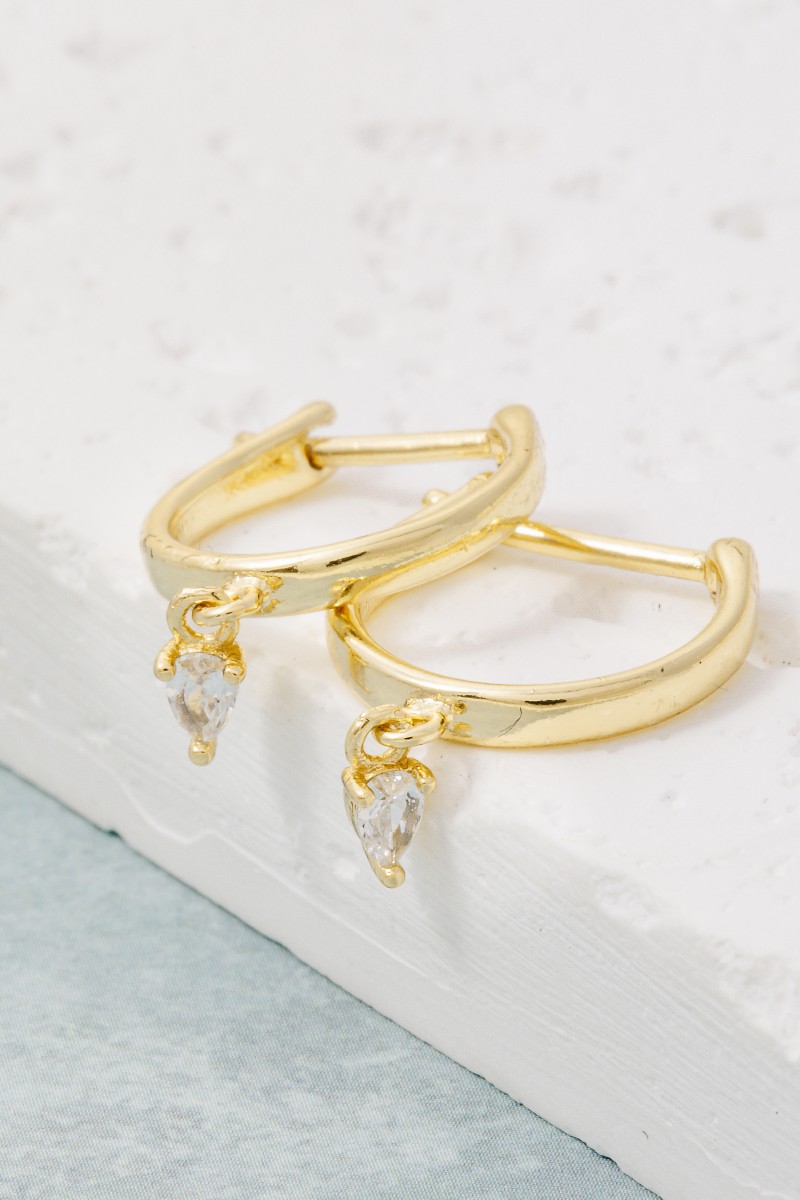 Gold Dipped Mini Cz Charm Hoop Earrings