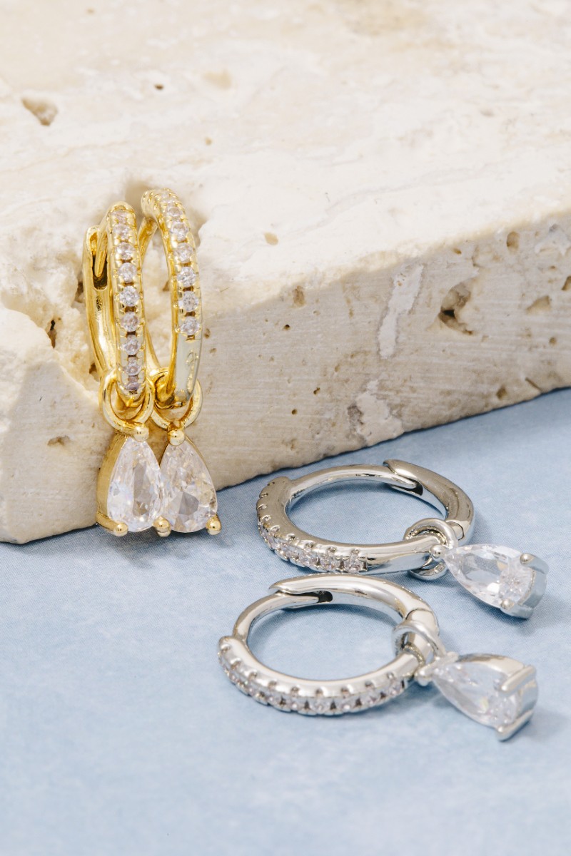 Gold Dipped Pave And Tear Gem Hoop Earrings