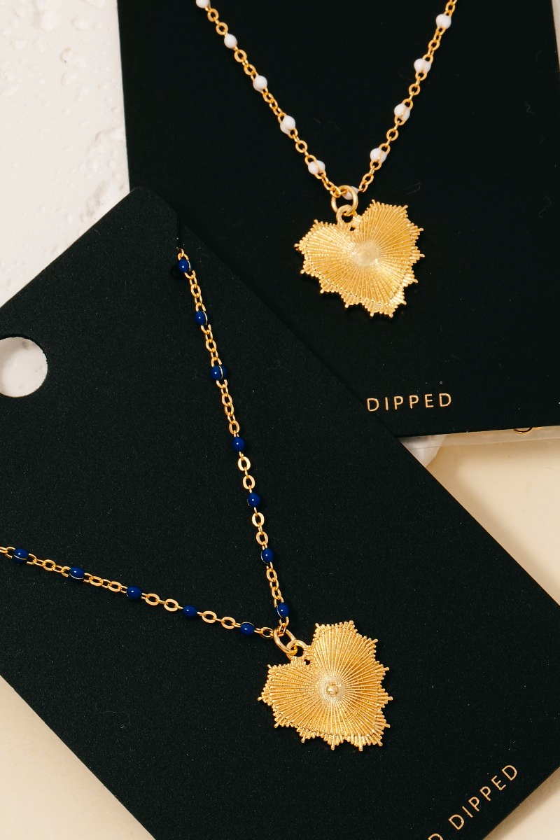 Gold Dipped Bead And Chain Heart Pendant Necklace