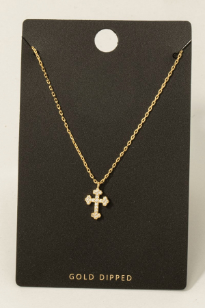 Gold Dipped Cz Pave Gothic Cross Gem Pendant Necklace