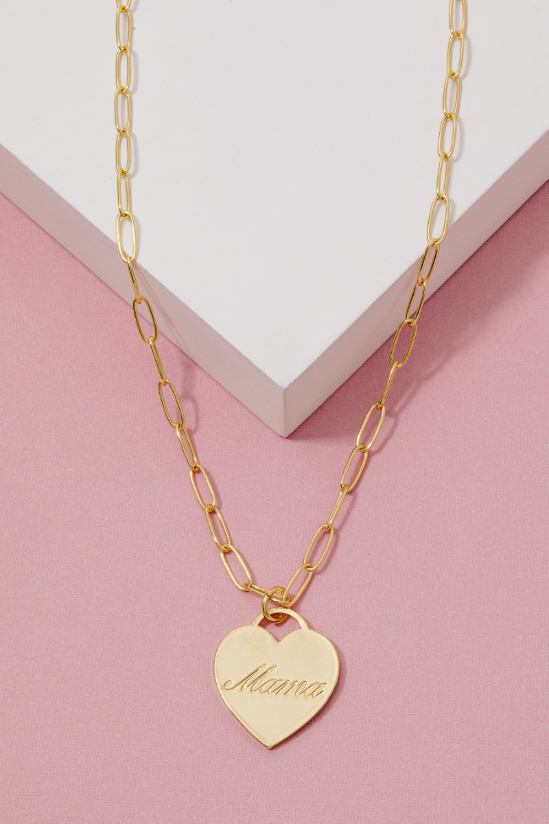 Gold Dipped Mama Heart Pendant Necklace