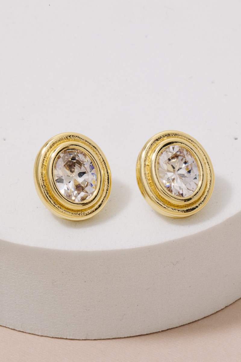 Gold Dipped Cz Oval Set Stud Earrings