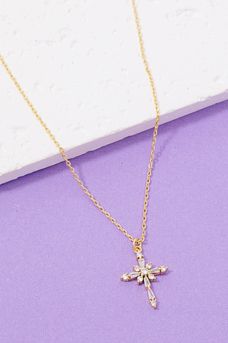 Gold Dipped Intricate Cz Cross Pendant Necklace