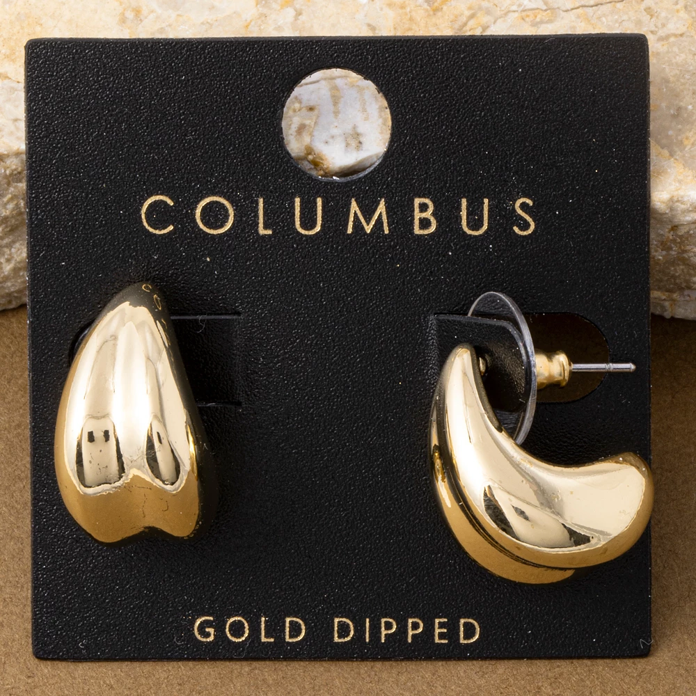 Gold Dipped Puffed Dome Crescent Hoop Earrings