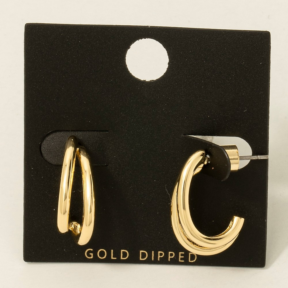 Gold Dipped Double Layered Dainty Hoop Earrings