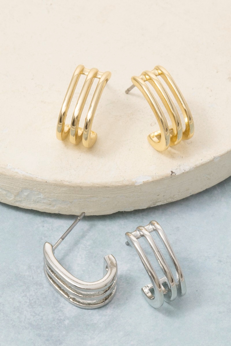 Gold Dipped Triple Layered Dainty Hoop Earrings
