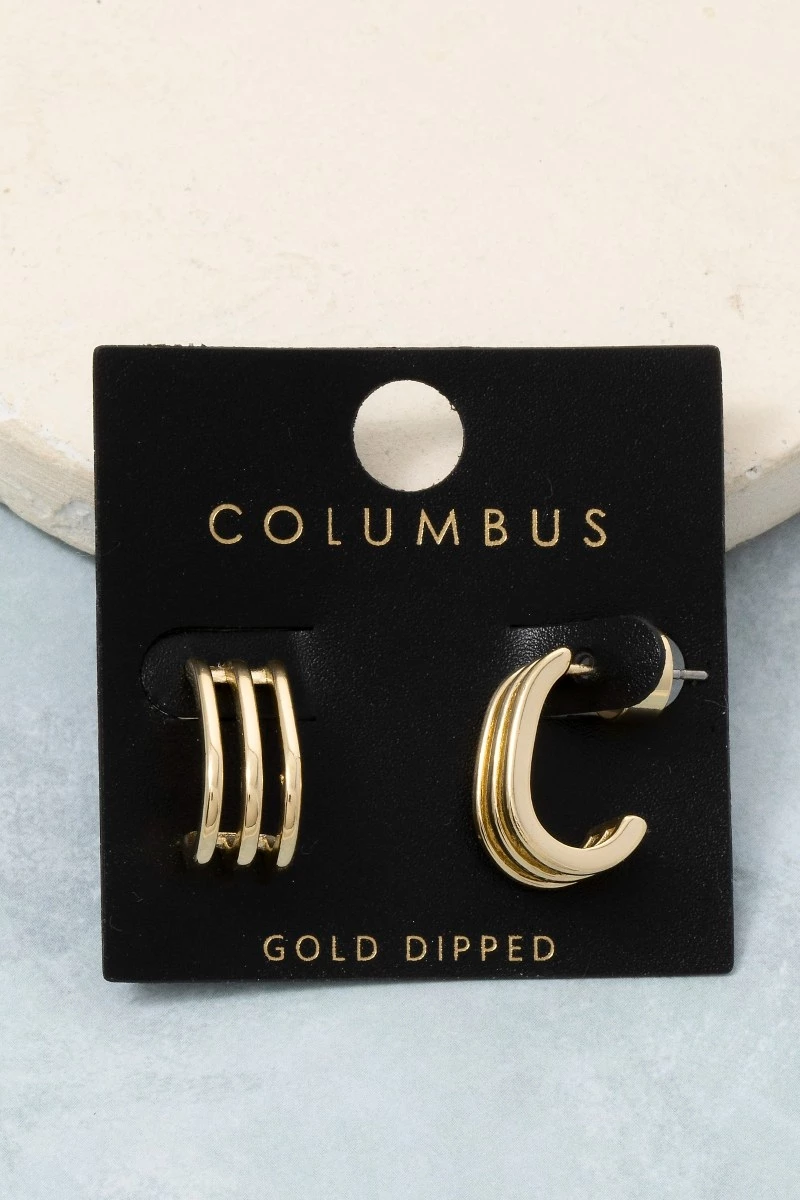 Gold Dipped Triple Layered Dainty Hoop Earrings