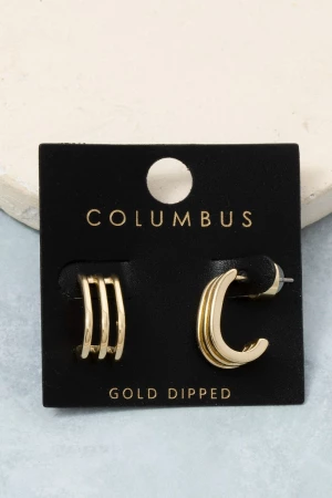 Gold Dipped Triple Layered Dainty Hoop Earrings