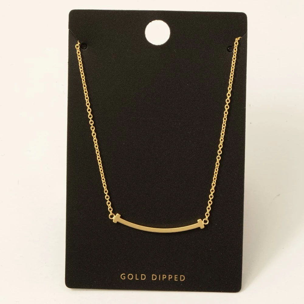 Gold Dipped Curved Bar Pendant Necklace