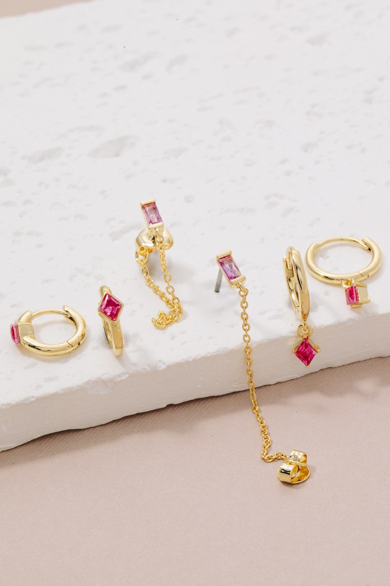 Gold Dipped Mixed Pink Cz Gems Earrings Set