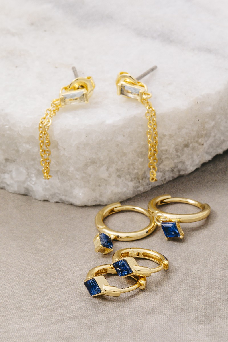 Gold Dipped Mixed Blue Cz Gems Earrings Set