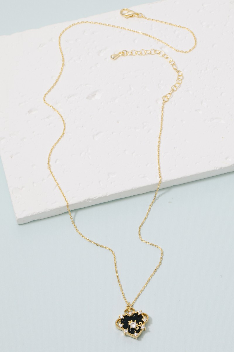 Gold Dipped Intricate Cz Royal Heart Pendant Necklace