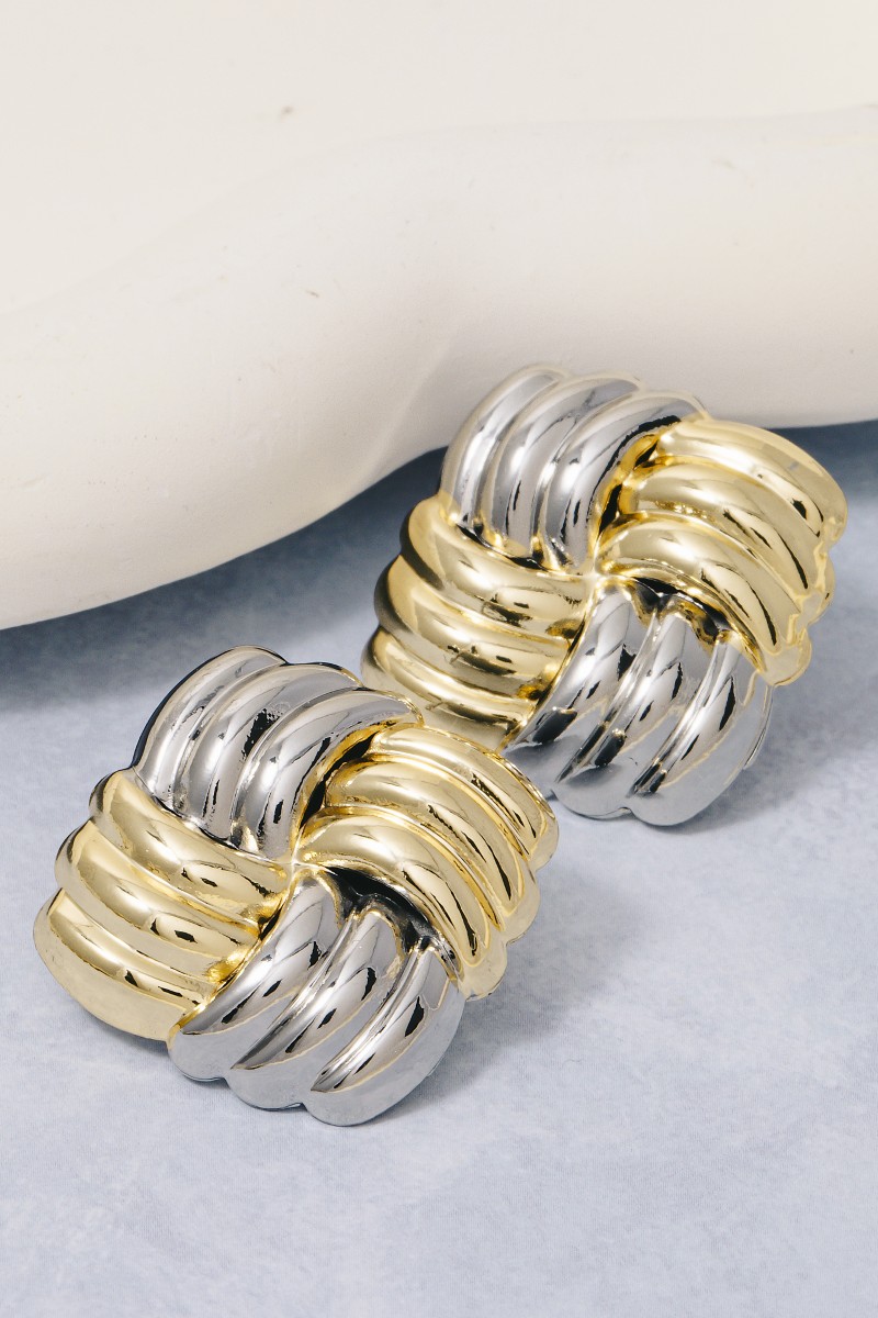 Gold Dipped Two Tone Square Weave Stud Earrings