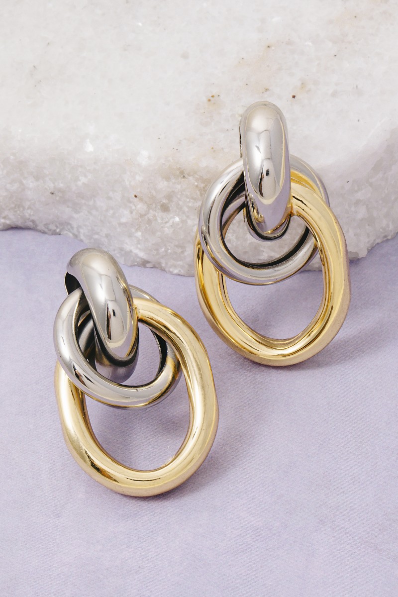 Gold Dipped Two Tone Oval Hoop Door Knocker Earrings