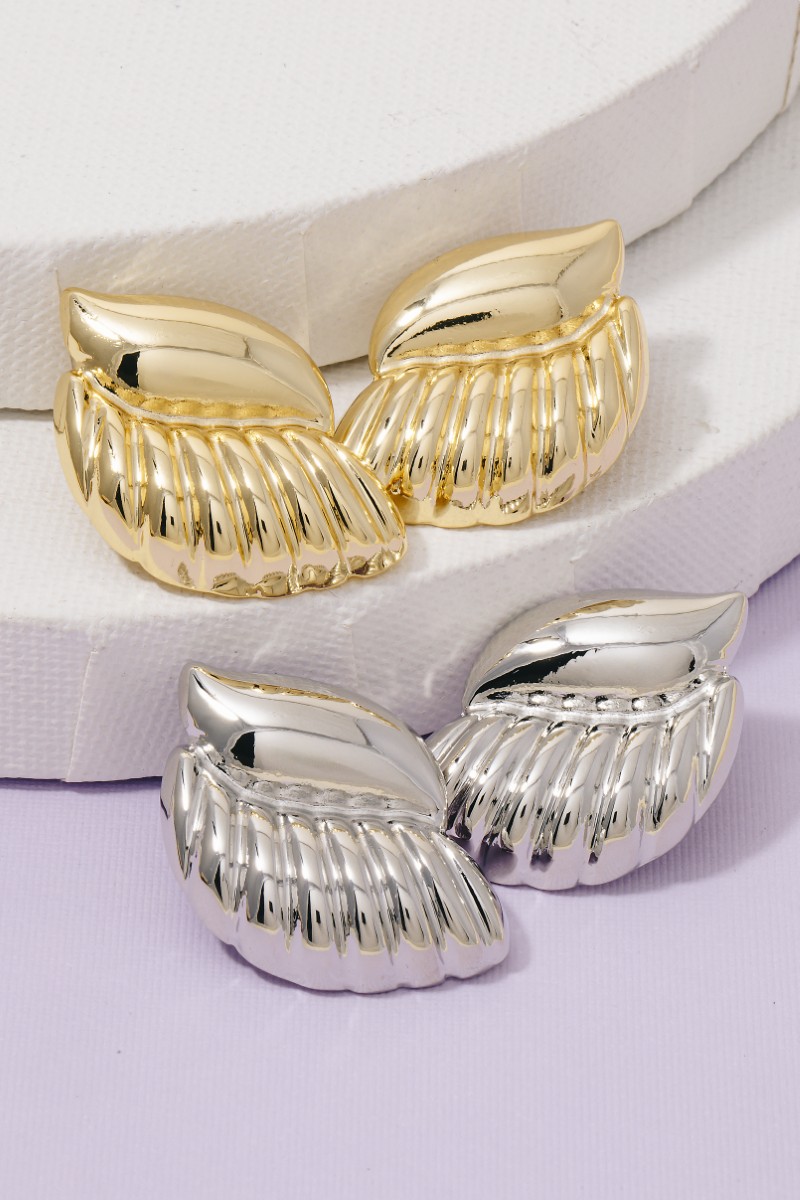 Gold Dipped Intricate Wings Shield Stud Earrings