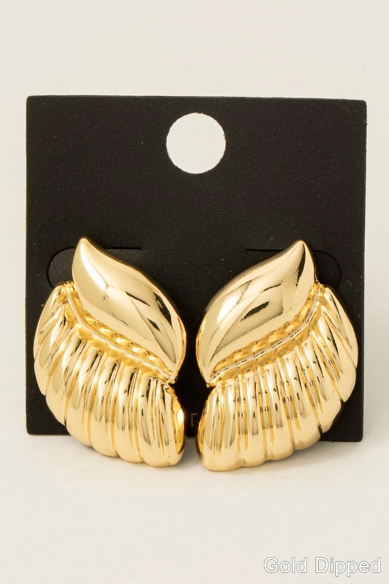 Gold Dipped Intricate Wings Shield Stud Earrings