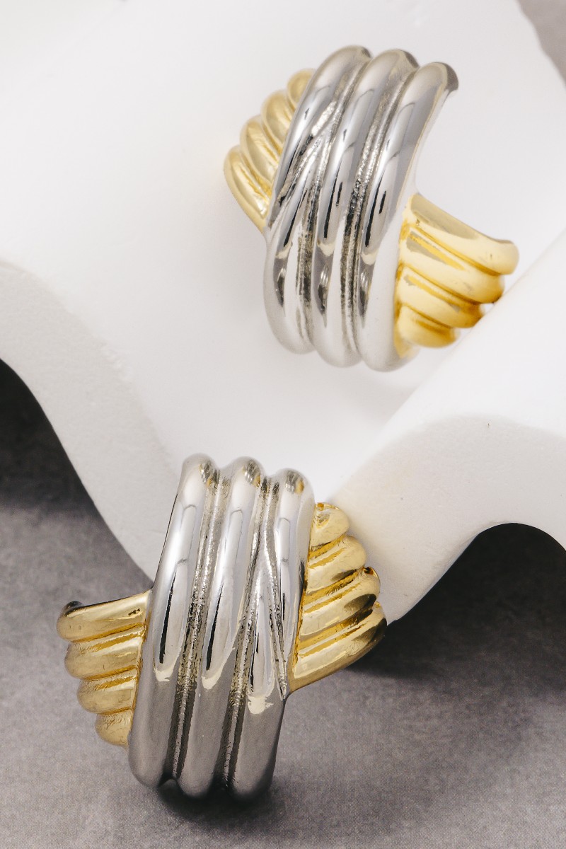 Gold Dipped Two Tone Hash Layered Hoop Earrings