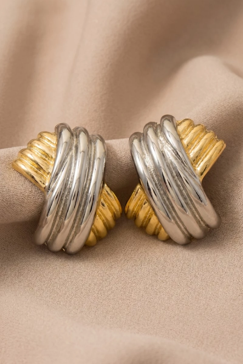 Gold Dipped Two Tone Hash Layered Hoop Earrings