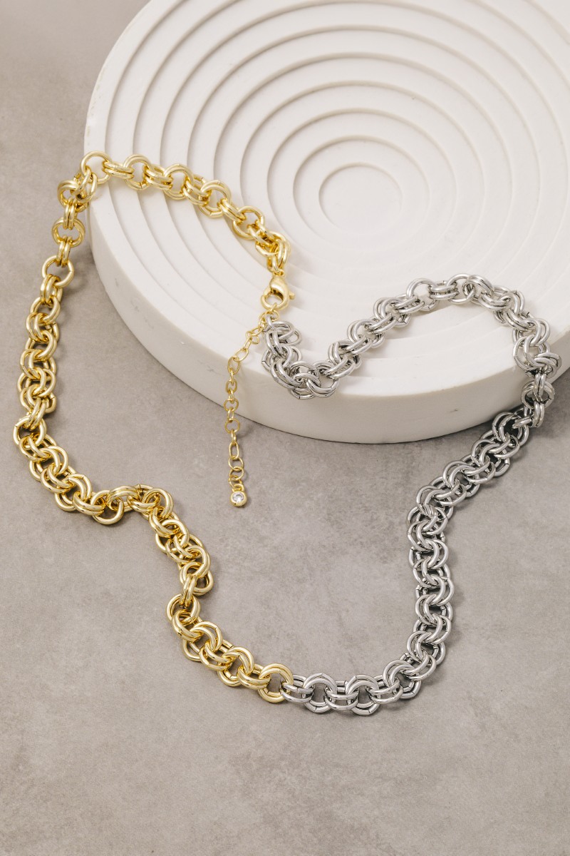 Gold Dipped Two Tone Double Link Chain Necklace
