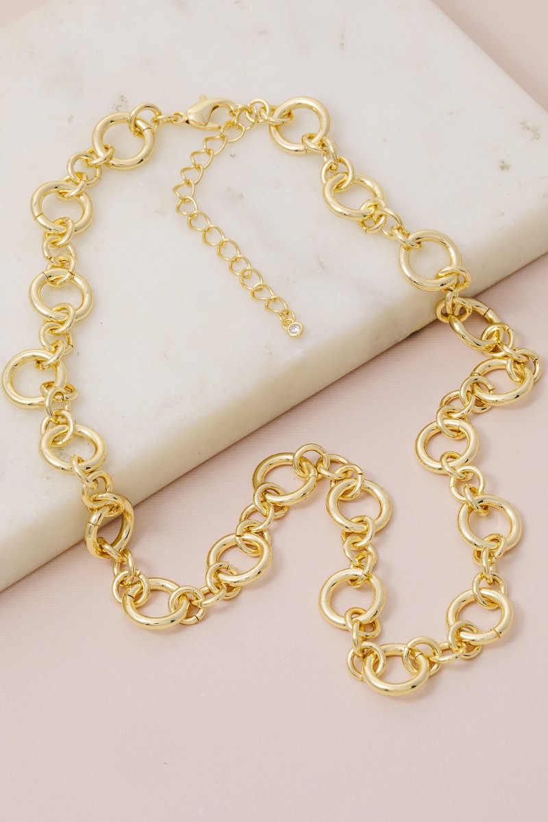 Gold Dipped Mixed Circle Chain Link Necklace