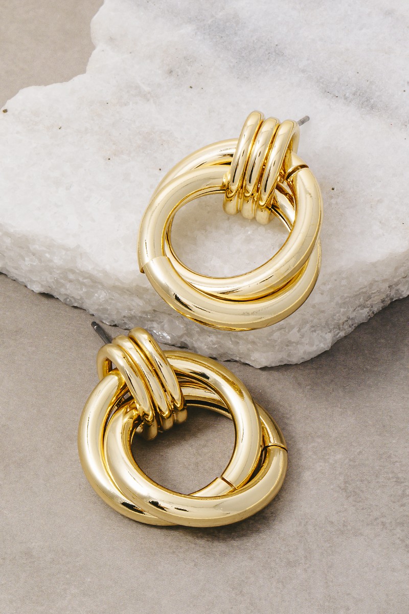 Gold Dipped Layered Door Knocker Drop Earrings
