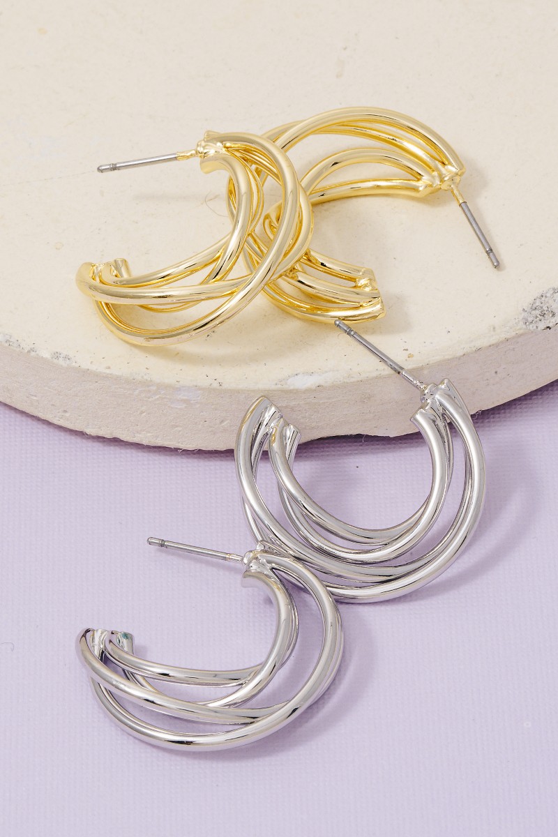 Gold Dipped Layered Dainty Tube Hoop Earrings